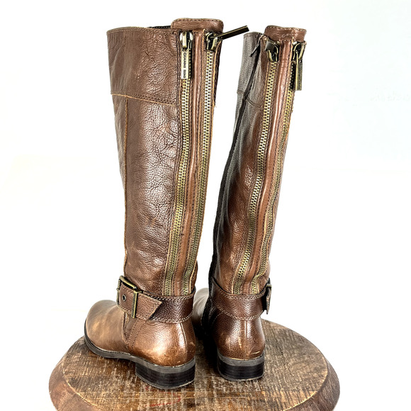 Gianni Bini Boots Womens 6M Brown Leather Buckle Detail Riding Equestrian Moto - Picture 3 of 13